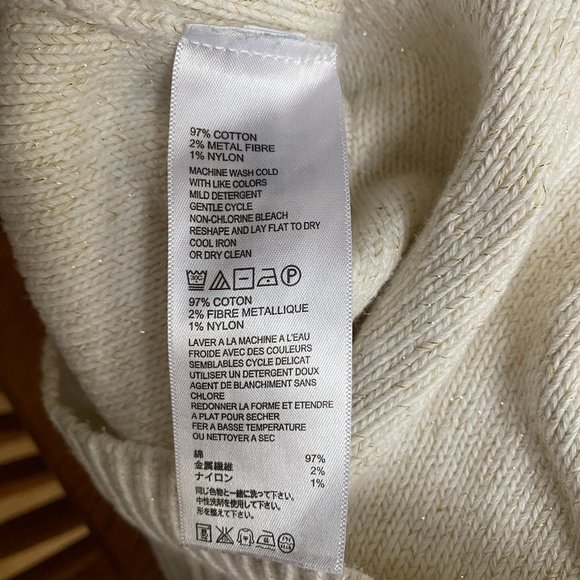 Tommy Bahama Cable Knit Turtleneck Sweater Cream Gold Metallic Sz L - Picture 10 of 14